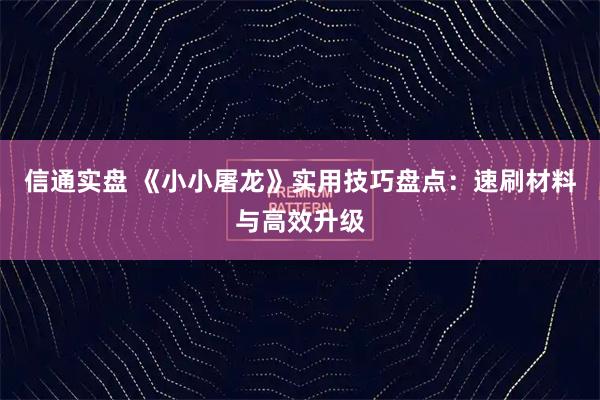 信通实盘 《小小屠龙》实用技巧盘点:速刷材料与高效升级